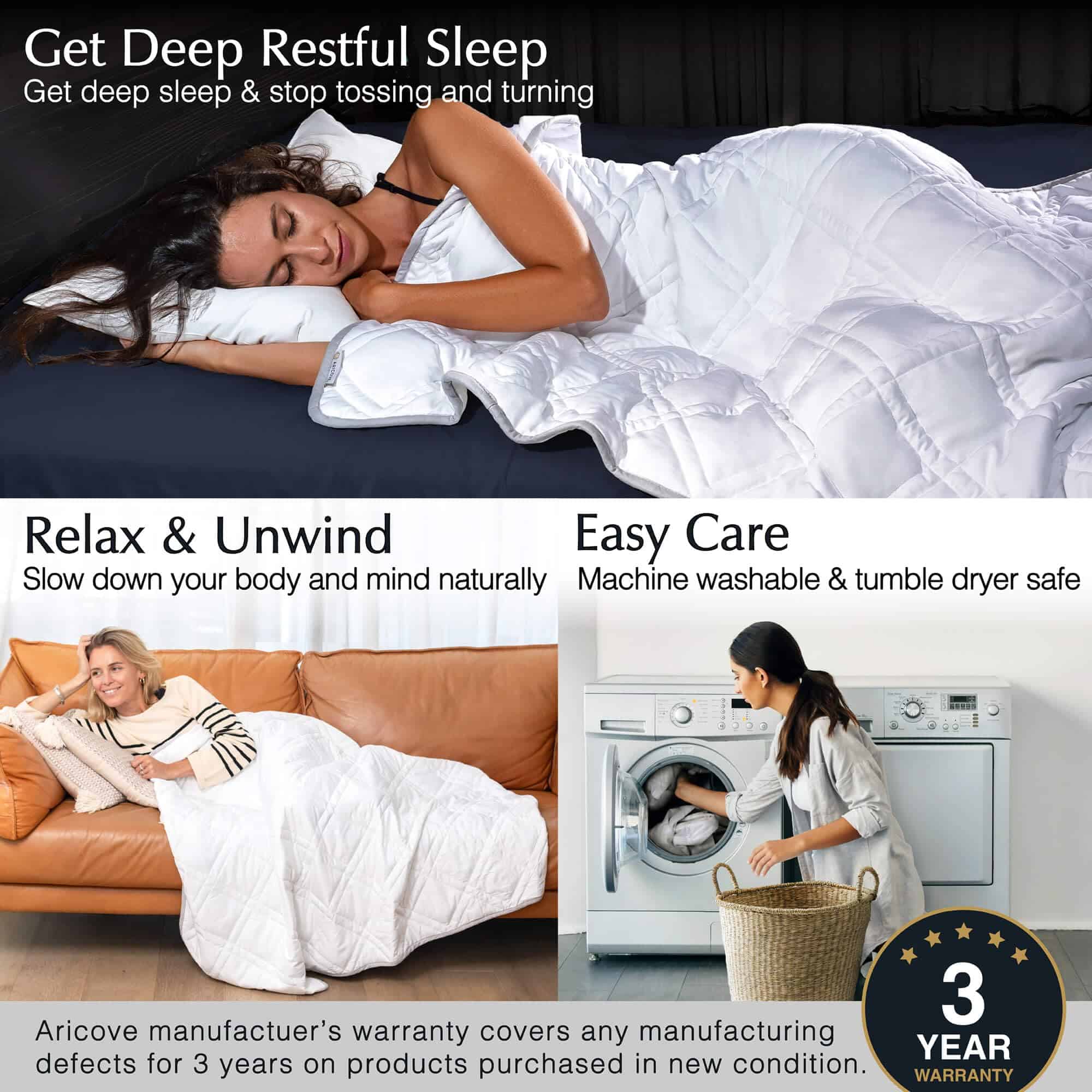 Manta Ponderada Aricove para Adultos, 15 lbs, Tamaño Queen - Imagen 6