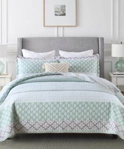 DDUOXIN Colchas Florales Tamaño Queen - -Verde/Gris