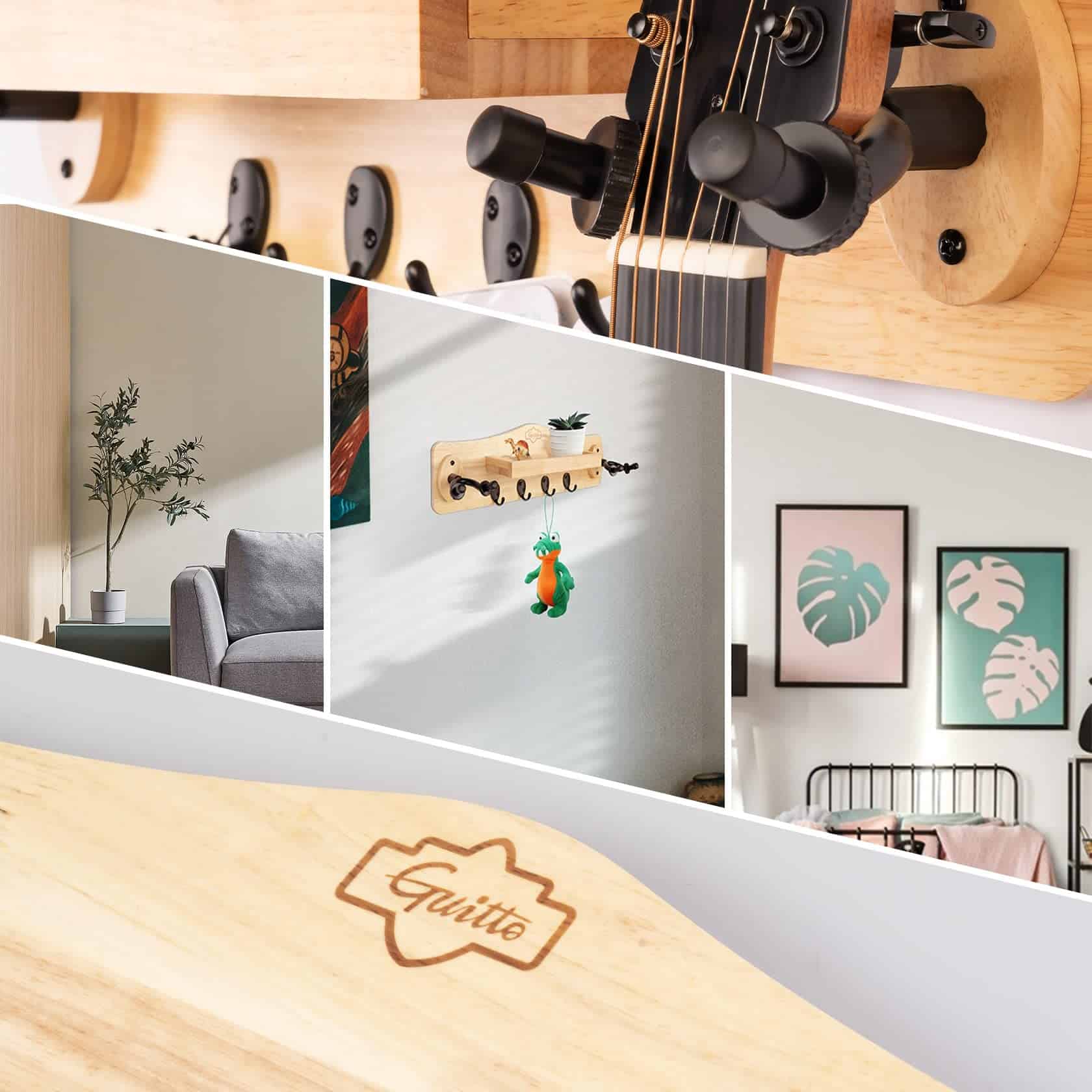 Soporte de Pared para Guitarra GUITTO con Estante de Madera - Imagen 6