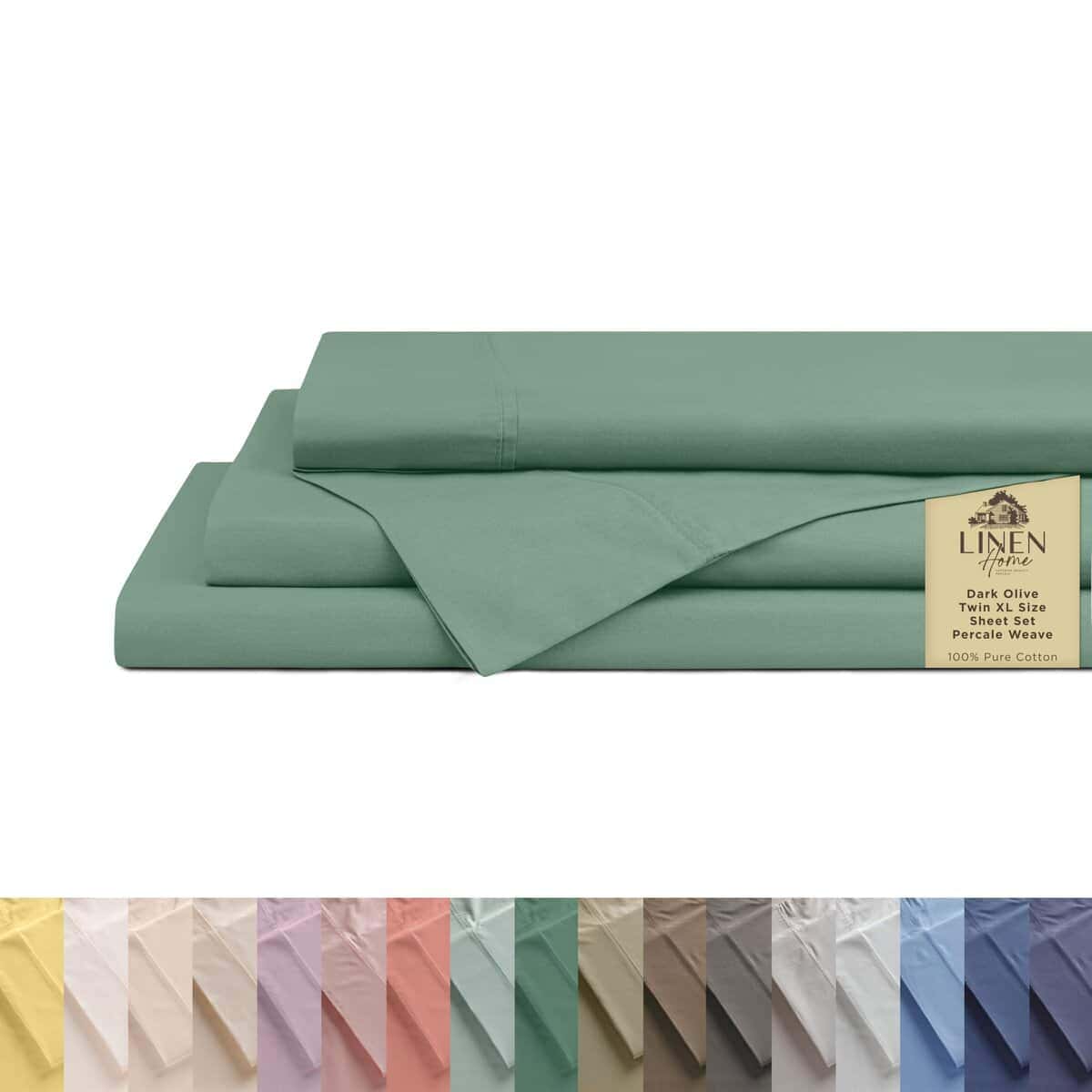 Juego de sábanas de algodón percal 100% -Verde Oscuro
