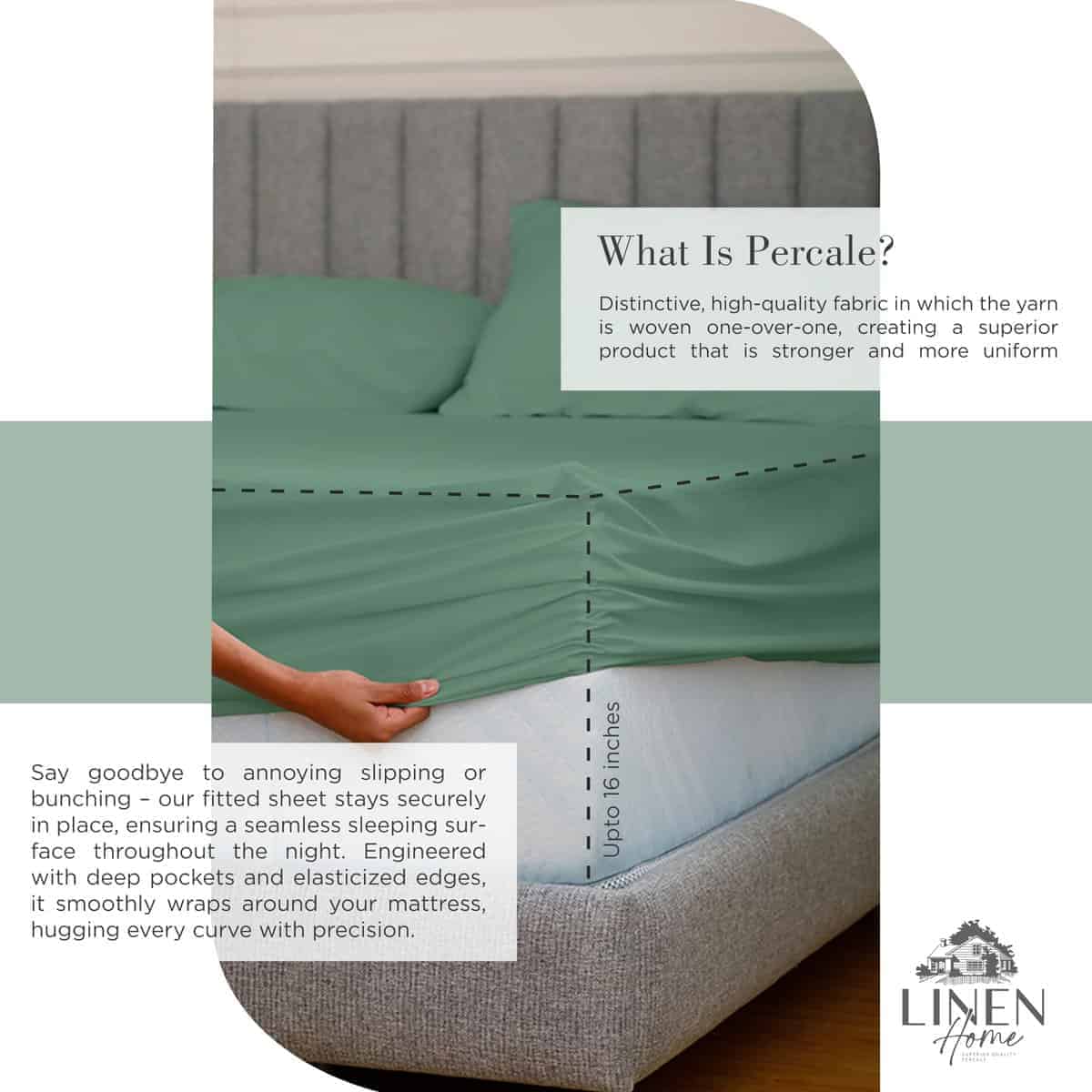 Juego de sábanas de algodón percal 100% -Verde Oscuro - Imagen 5