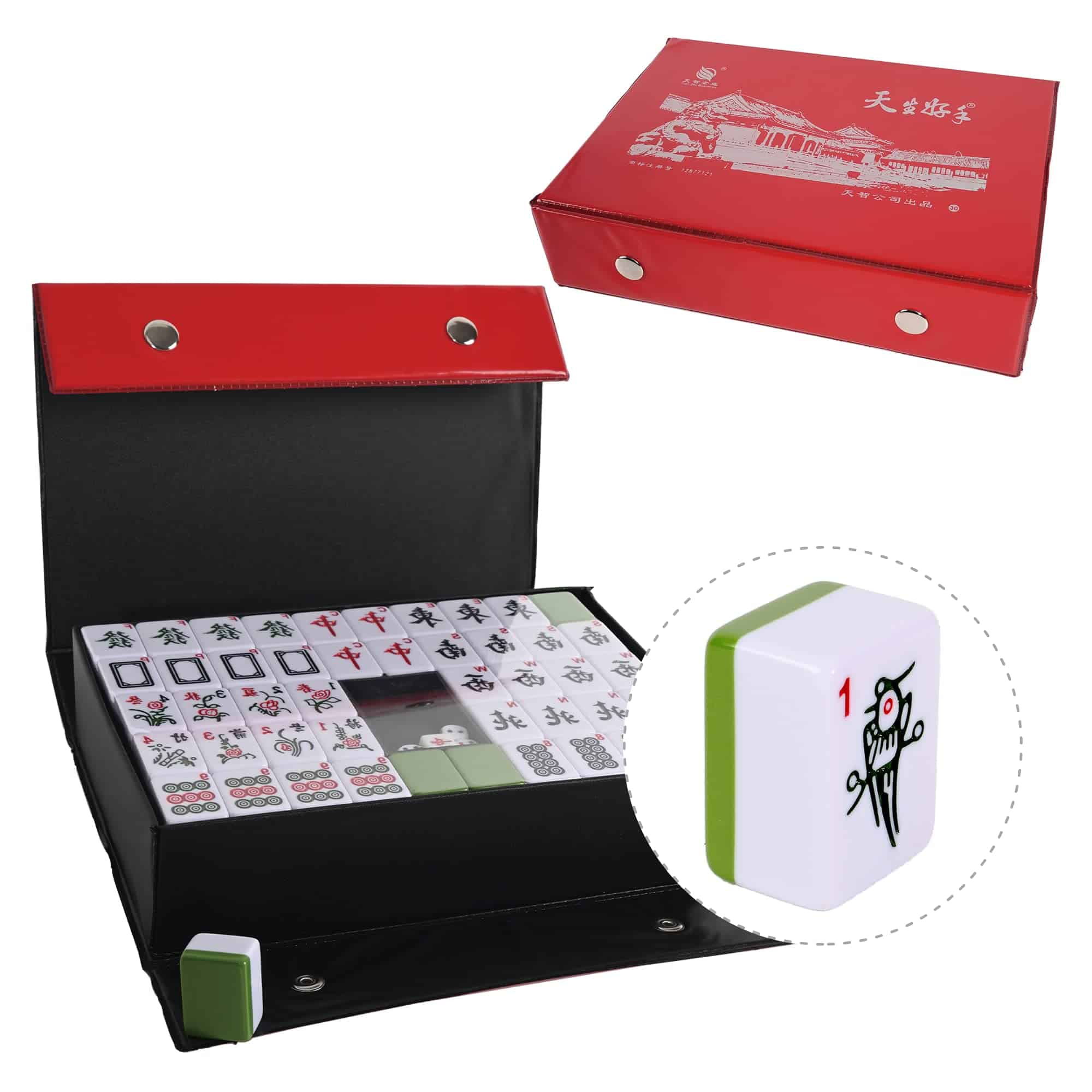 Juego de Mahjong chino lukar de 144 fichas grabadas en