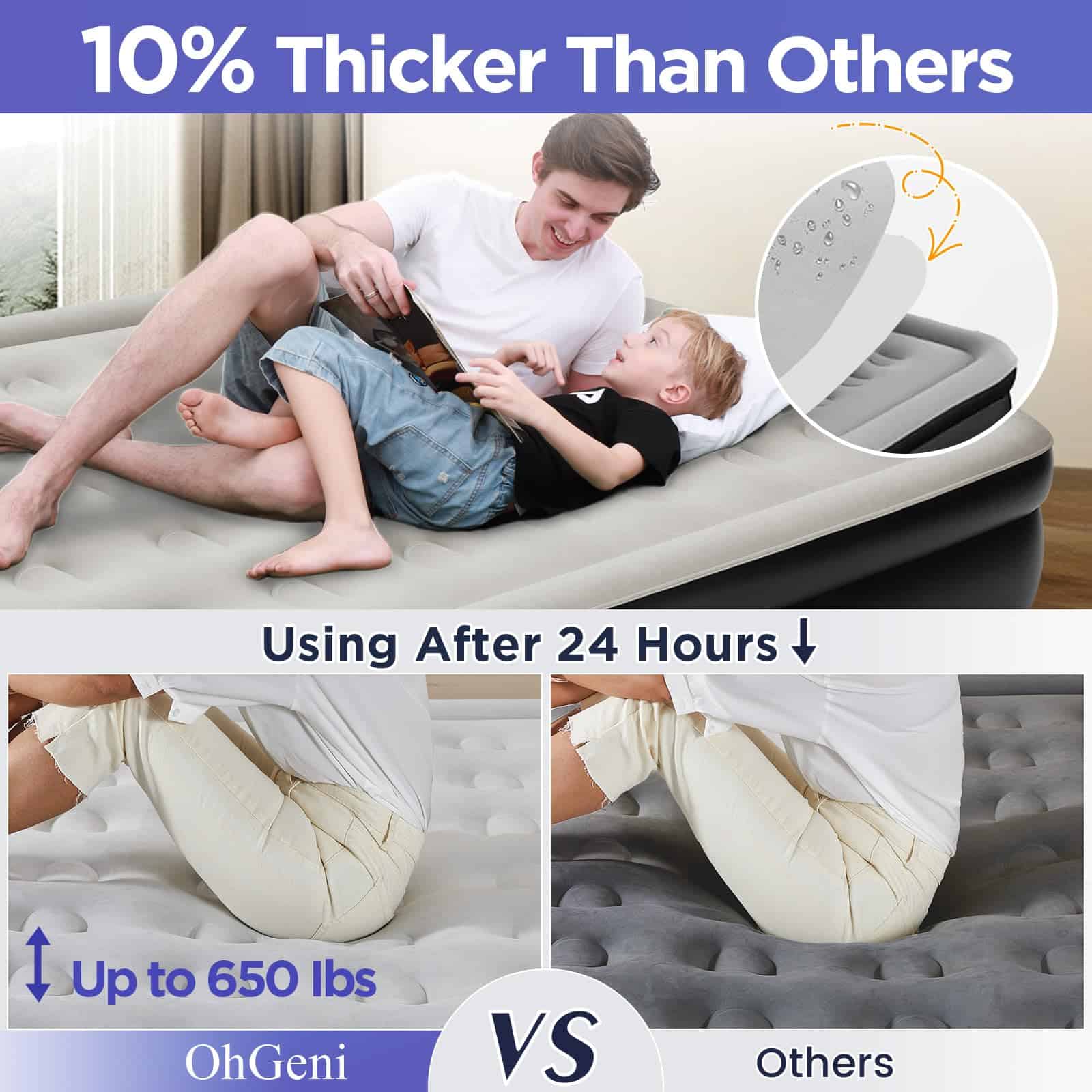 Colchón de aire OhGeni Cal King con bomba incorporada para - Imagen 5