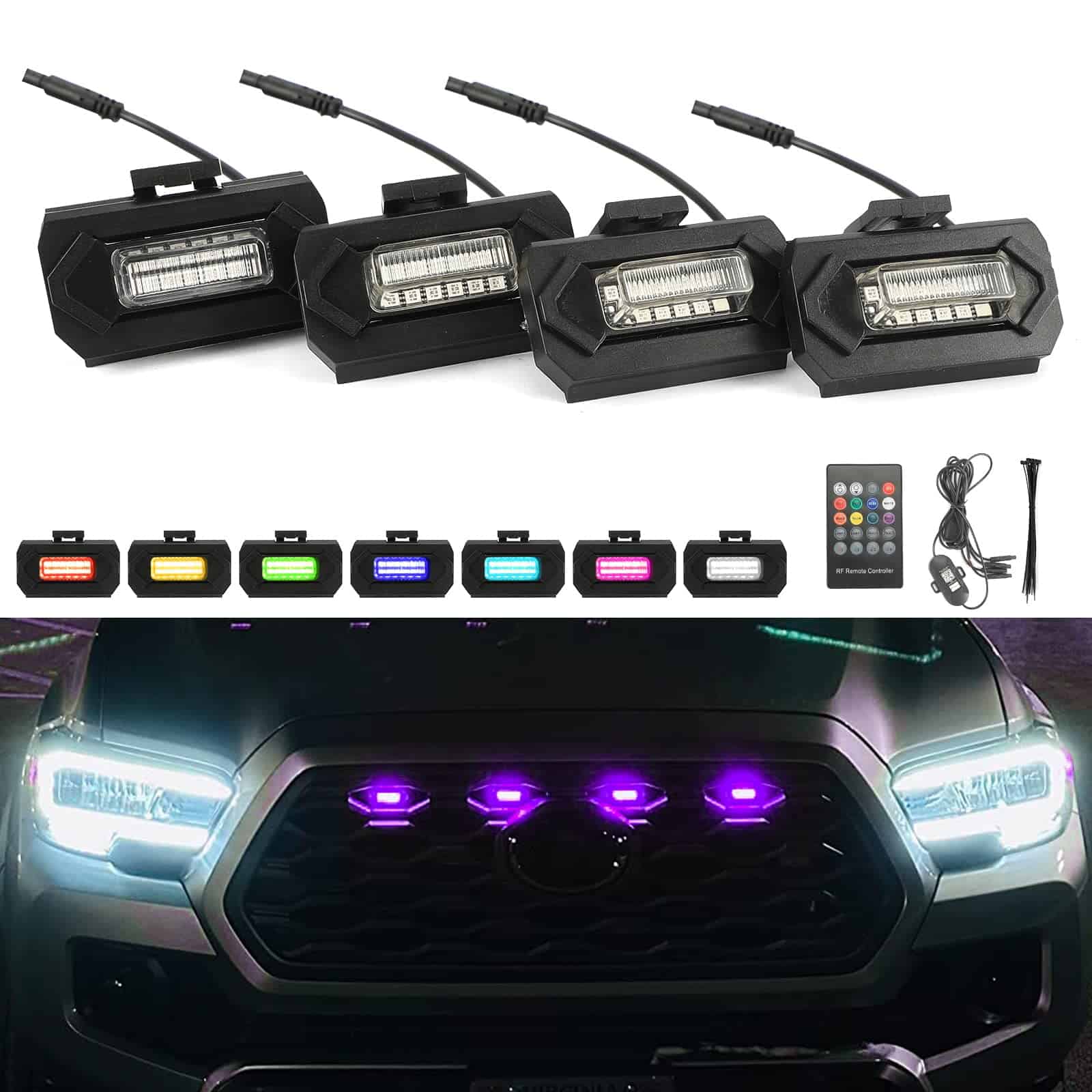 Luces LED de parrilla RGB ROCCS 4 PCS Compatible con Toyota