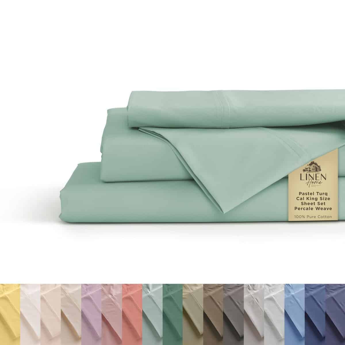 Juego de Sábanas 100% Algodón Percale Linen -Pastel Turk