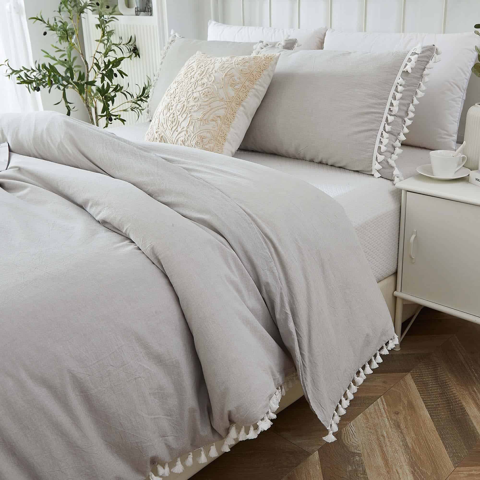 Juego de Cama Boho Gris Twin XL 3 Pzas Cubierta de Edredón