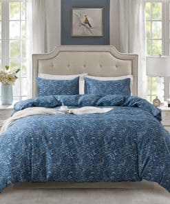 NEWLAKE Juego de Funda de Edredón de Algodón -Azul Floral Cl