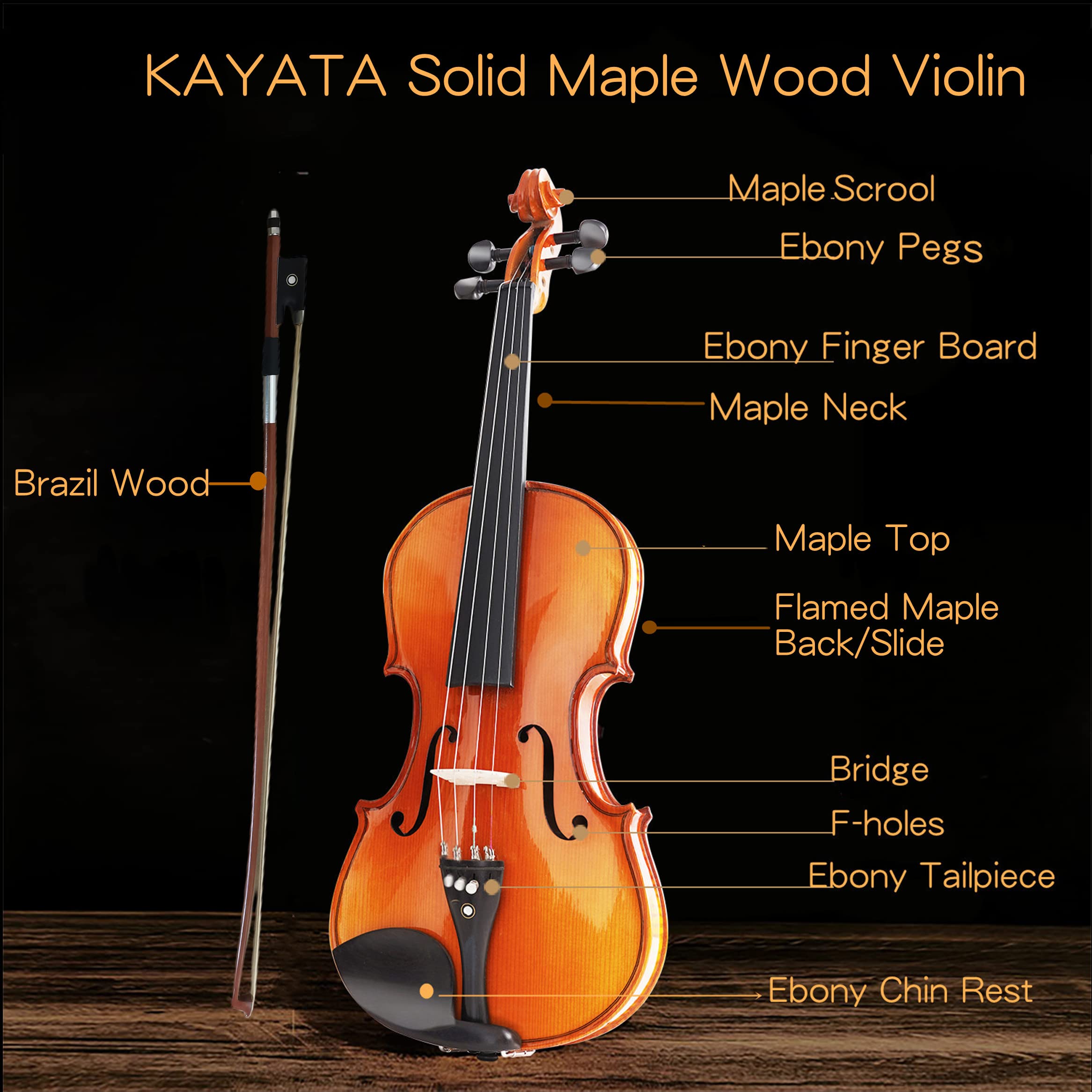 Violín 4/4 KAYATA para Principiantes, Niños y Adultos - Kit - Imagen 3