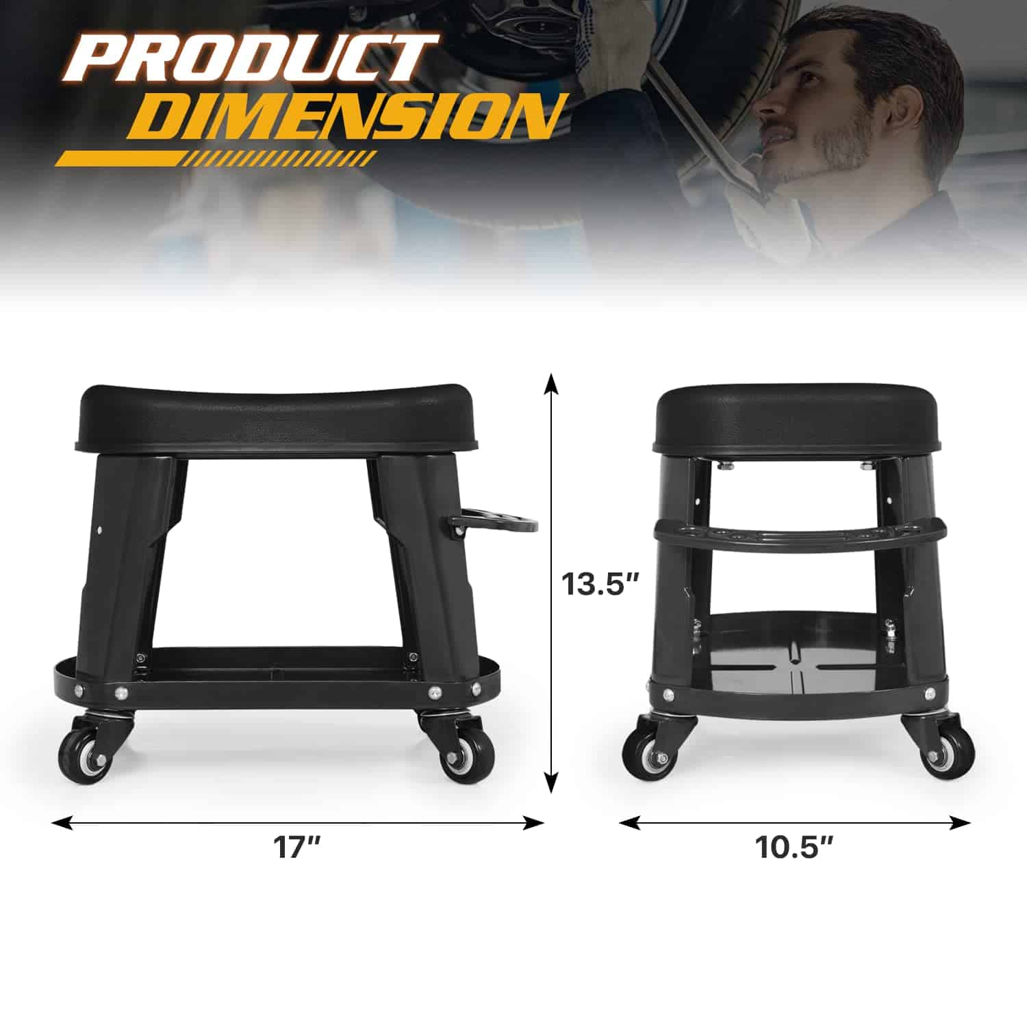 Taburete Mecánico Magshion con Bandeja de Herramientas - Imagen 4
