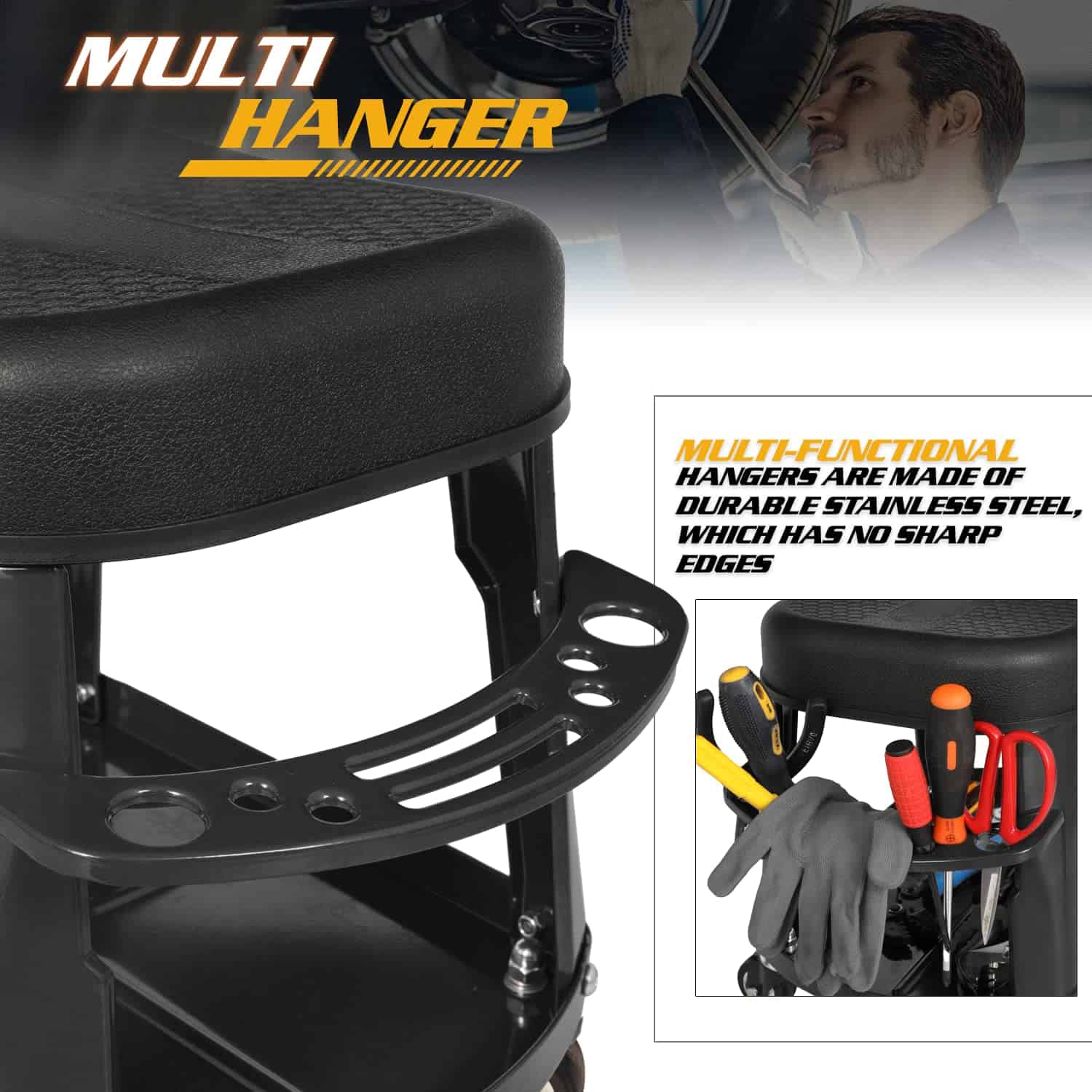 Taburete Mecánico Magshion con Bandeja de Herramientas - Imagen 8