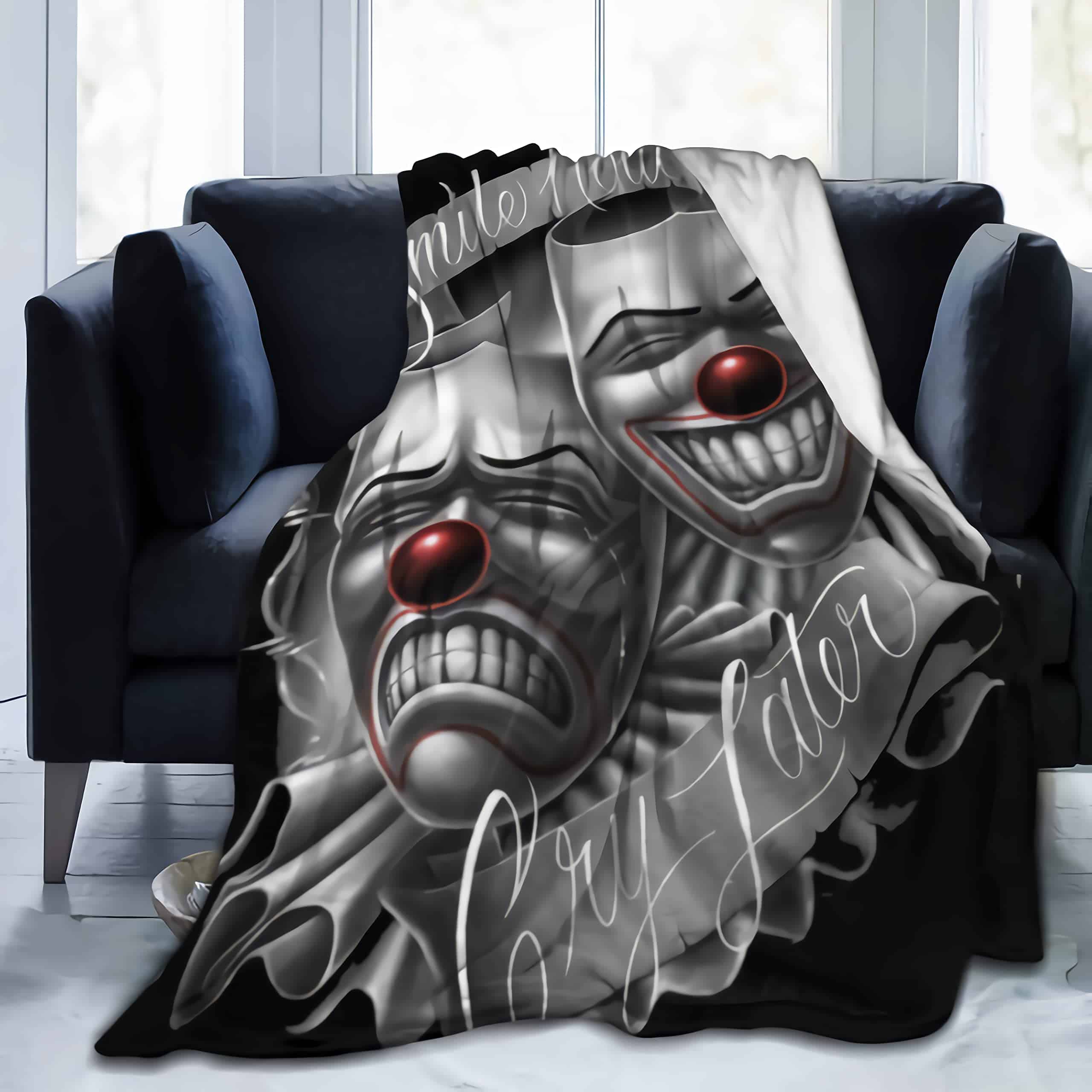 Manta de Franela con Caras de Payasos Moyjugt Smile Now Cry