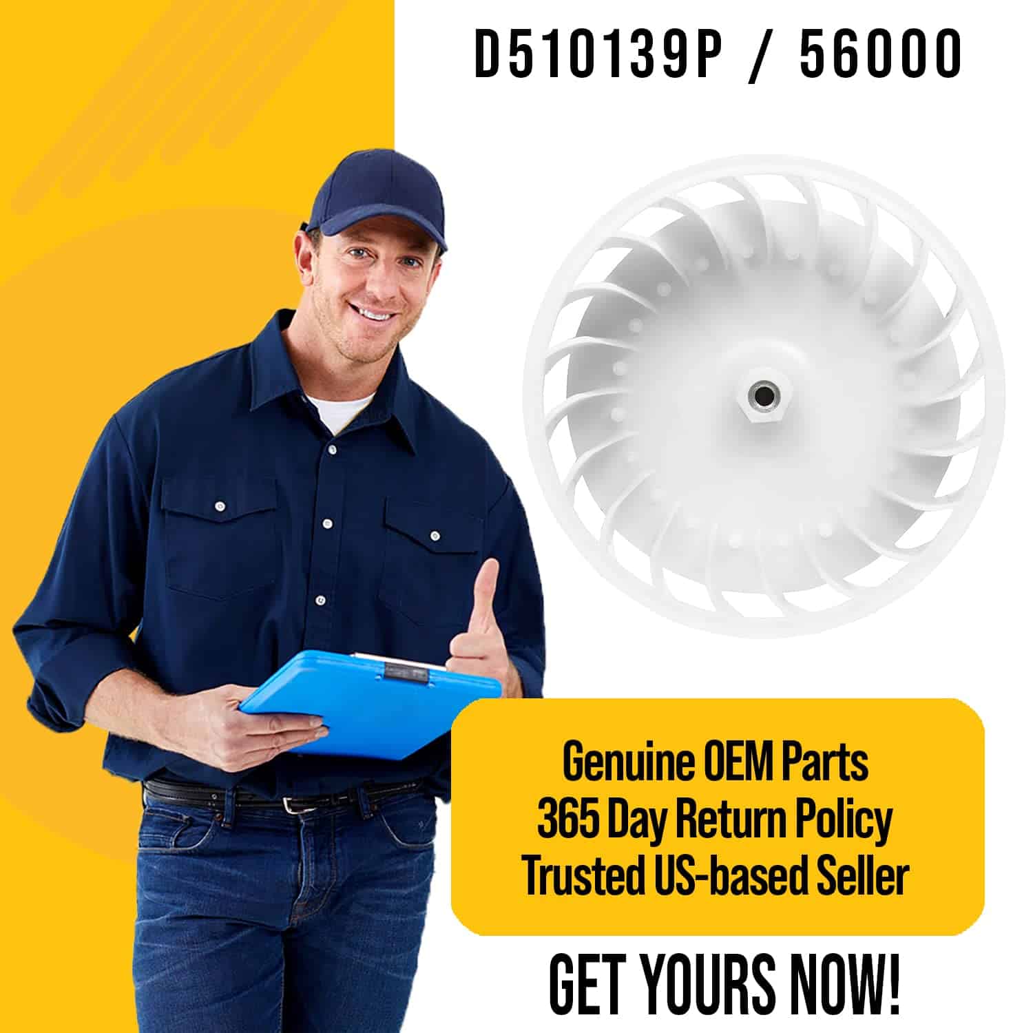 Rueda del soplador de secadora D510139P - Reemplaza - Imagen 7