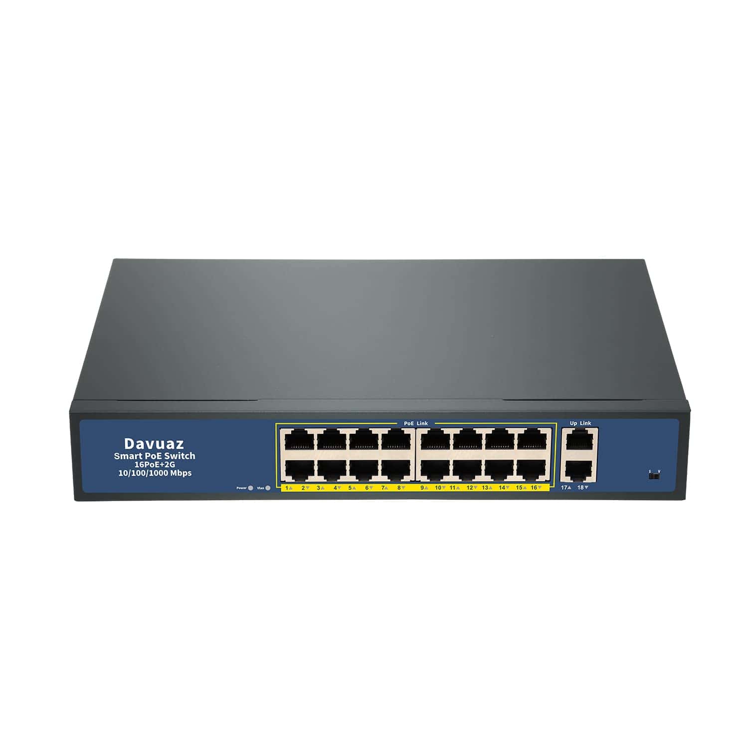 Switch Gigabit PoE Davuaz con 16 Puertos POE+ y 2 Puertos