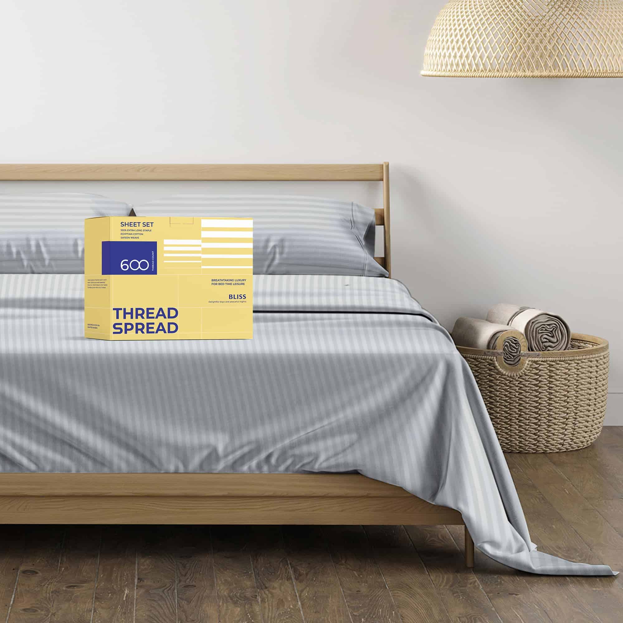 Juego de sábanas de lujo a rayas Full en algodón egipcio de