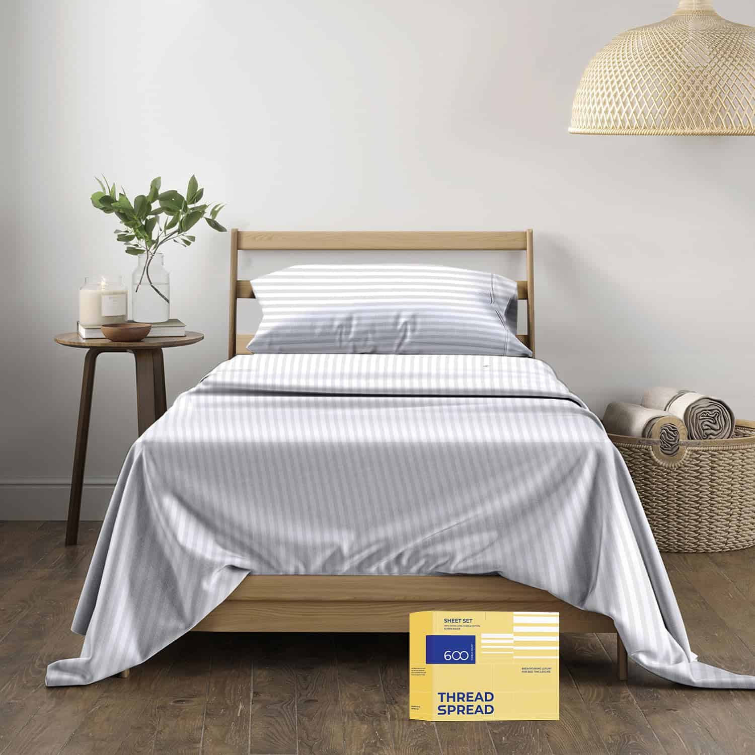 Juego de sábanas de algodón egipcio a rayas para Twin XL -