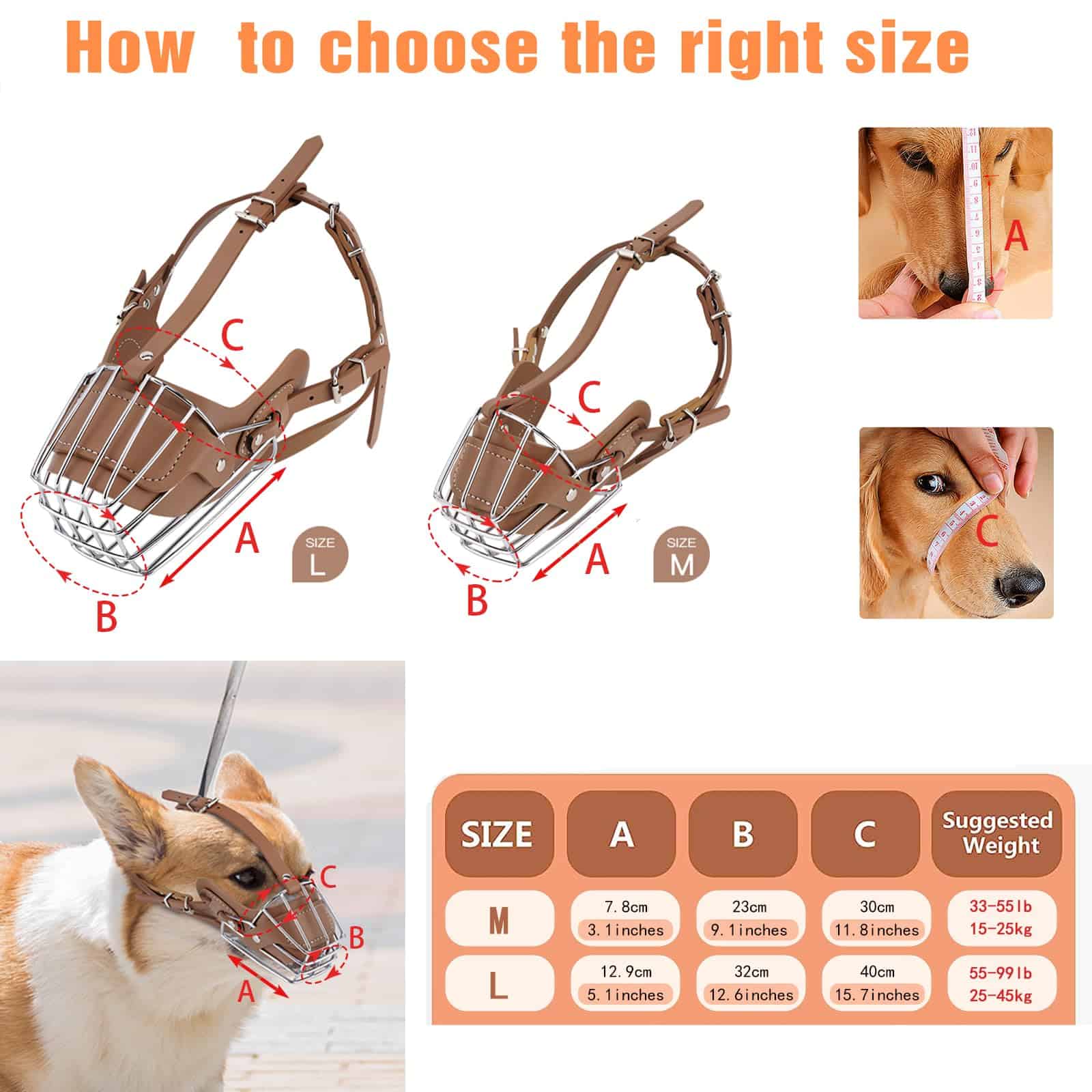 Bozal para Perros, Canasta Metálica Facial para Perros, - Imagen 3