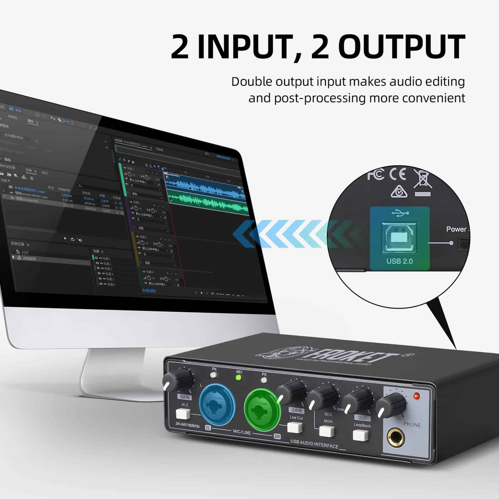 Interfaz de audio USB 24 bits/192 kHz con XLR, Phantom - Imagen 4