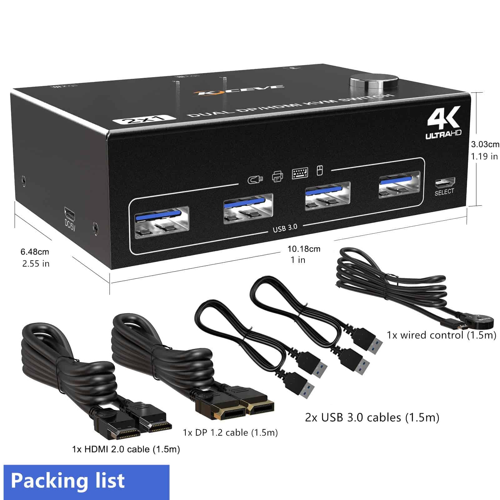 Conmutador KVM USB 3.0 HDMI DP 2 Computadoras 2 Monitores, - Imagen 8