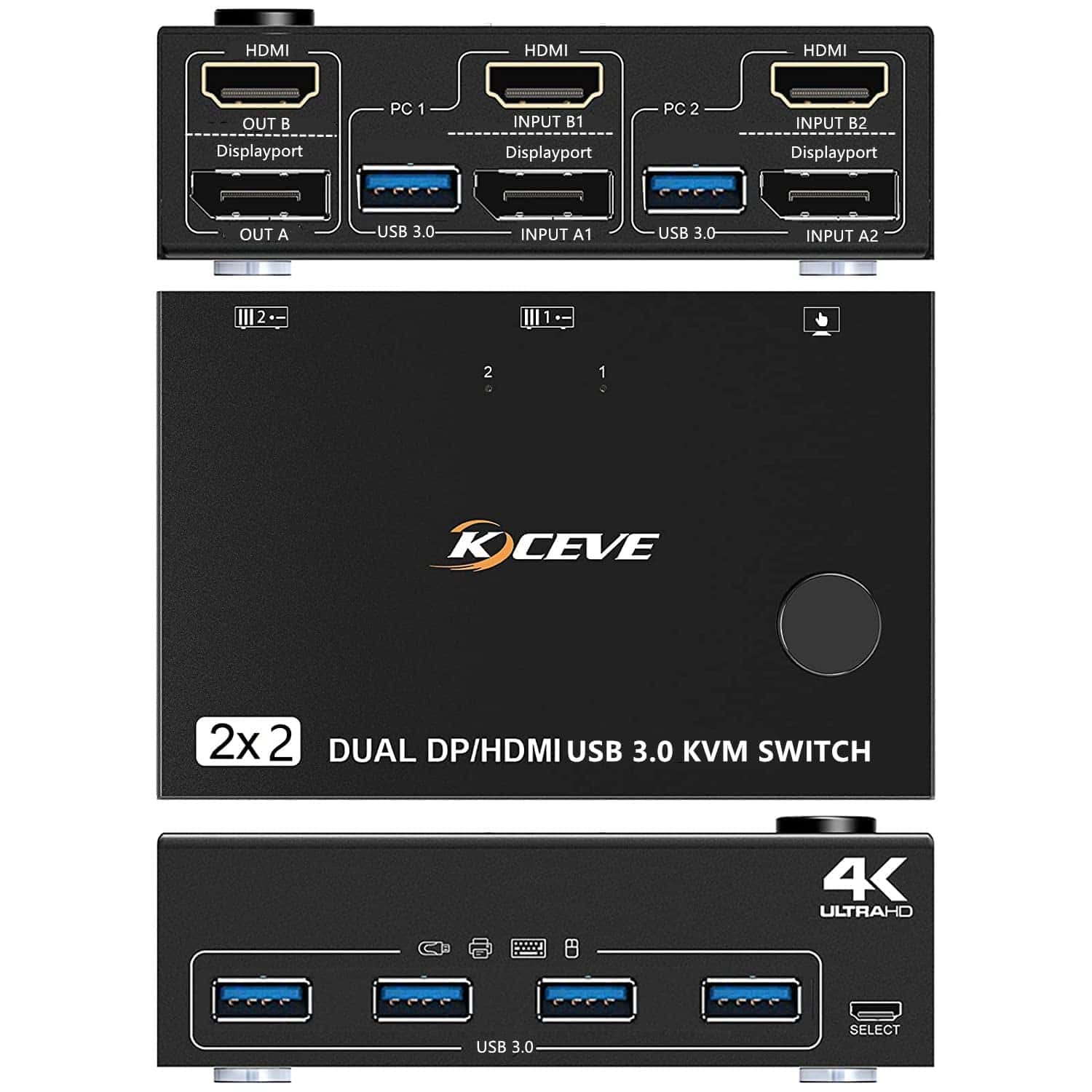 Conmutador KVM USB 3.0 HDMI DP 2 Computadoras 2 Monitores, - Imagen 4