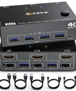 Conmutador KVM USB 3.0 HDMI DP 2 Computadoras 2 Monitores,
