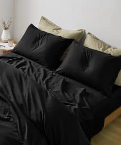 Juego de sábanas de color sólido Eikei Luxury -Negro