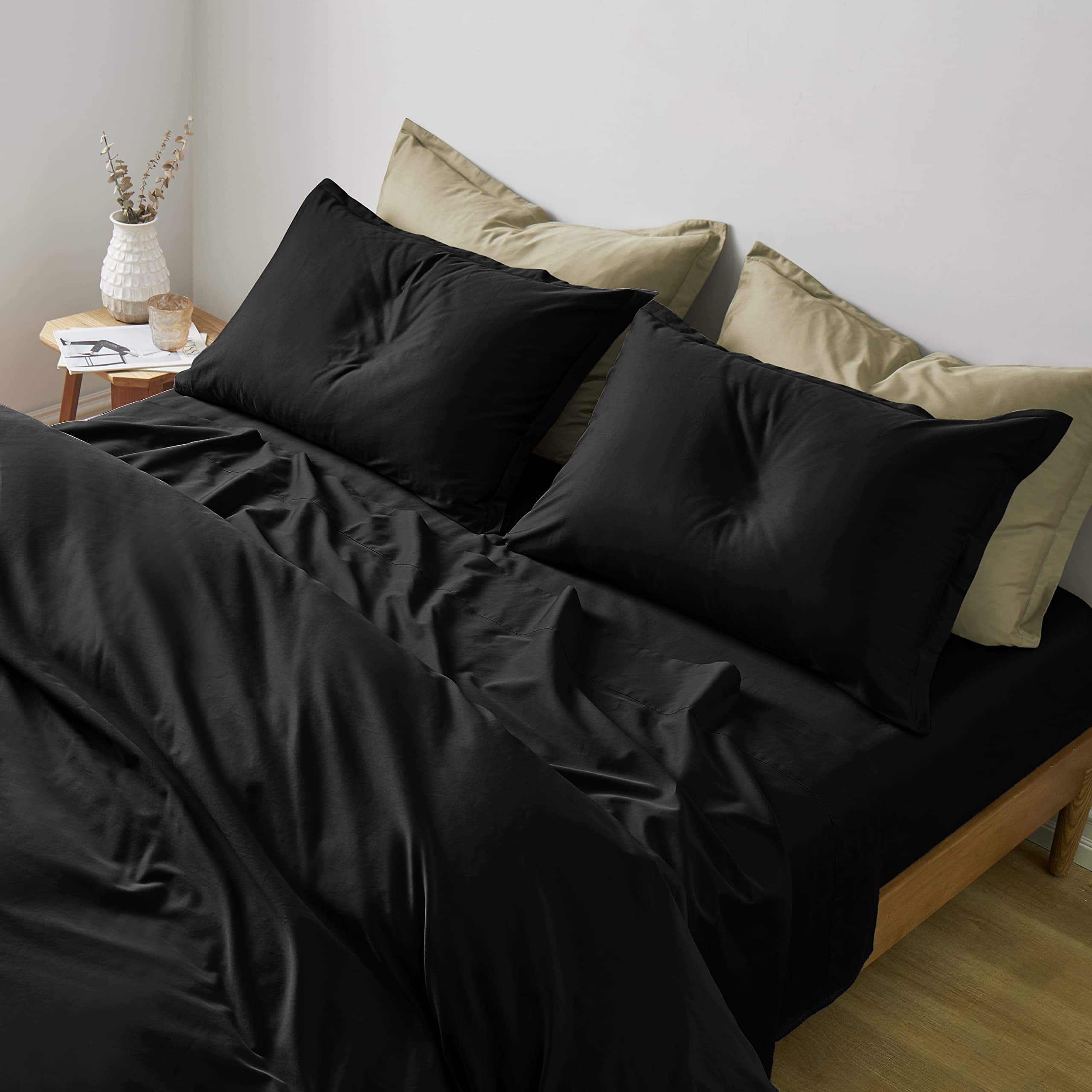 Juego de sábanas de color sólido Eikei Luxury -Negro