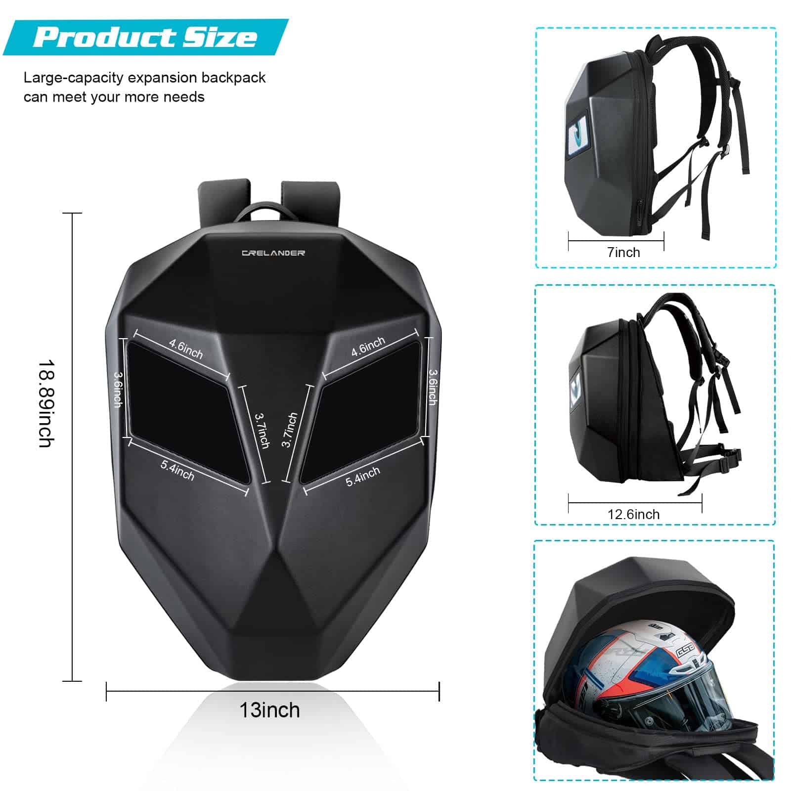 Mochila de Casco Crelander, Mochila de Moto Programable con - Imagen 5
