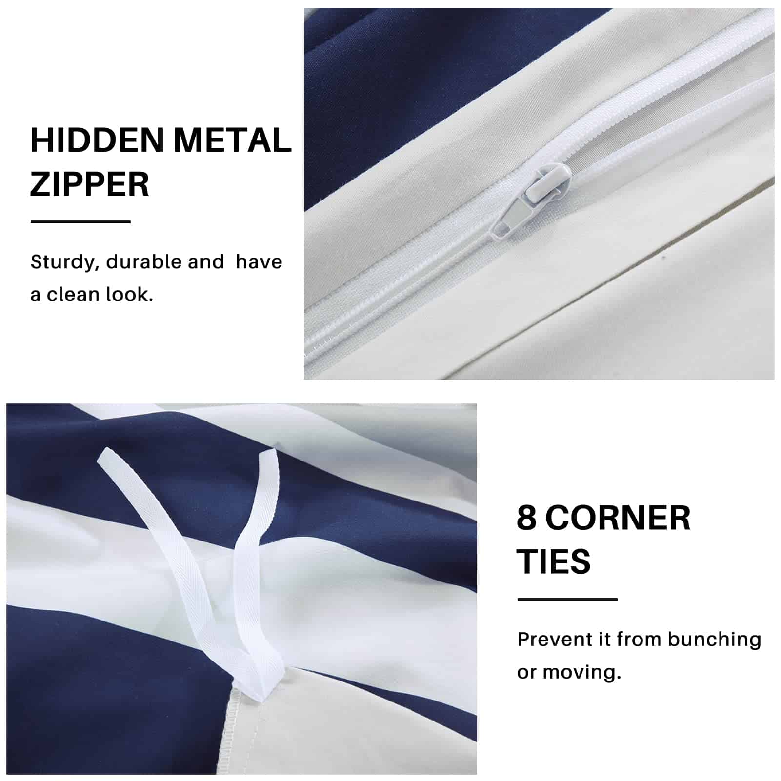 CozyQQ Funda de Edredón a Rayas Queen - 100% Algodón 400TC - Imagen 5