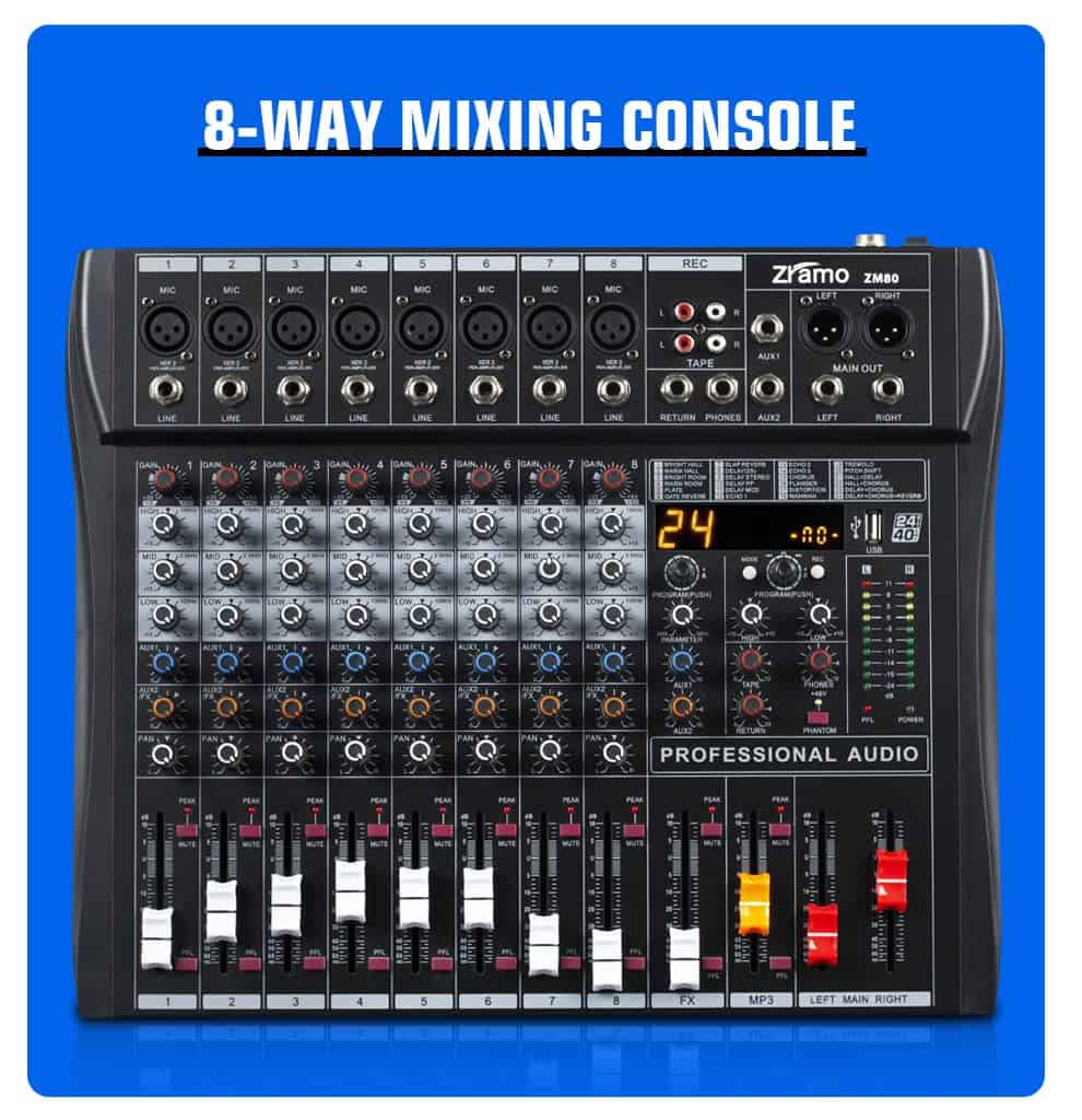 ZRAMO ZM80 Mesa de Mezclas de 8 Canales de Estudio Karaoke - Imagen 10
