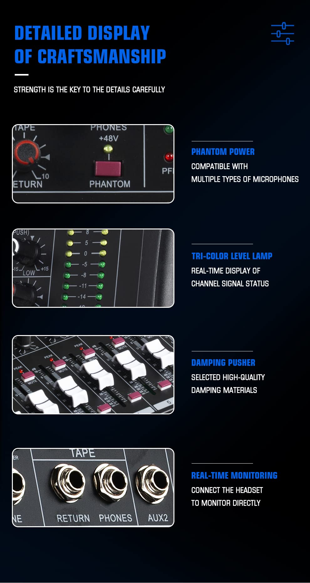 ZRAMO ZM80 Mesa de Mezclas de 8 Canales de Estudio Karaoke - Imagen 9