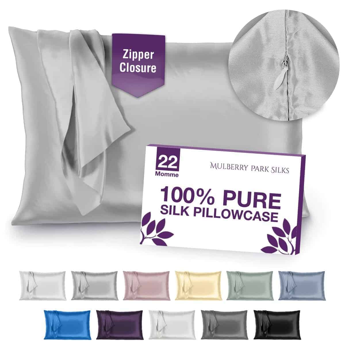 Funda de Almohada de Seda 100% de Mulberry Park -Plata