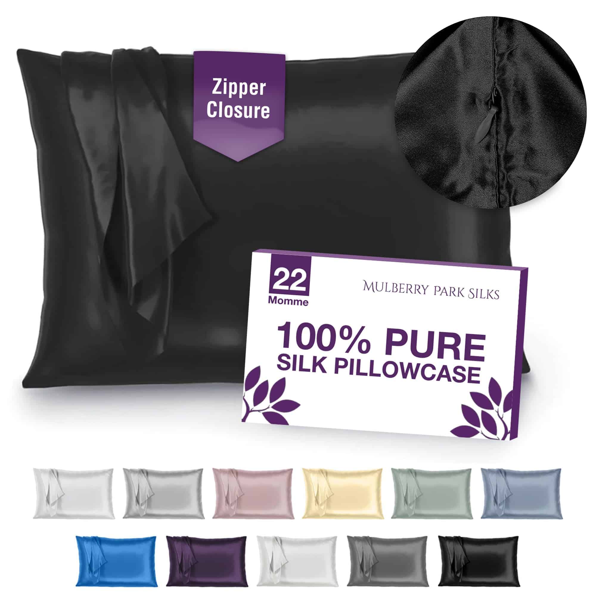 Funda de almohada de seda 100% Mulberry Park -Negro