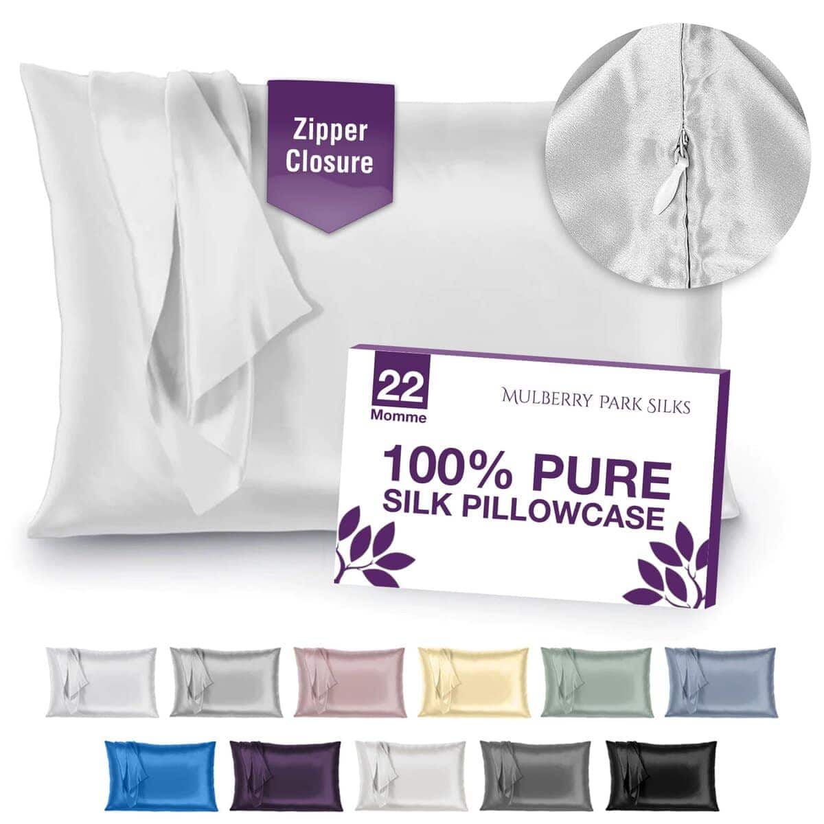 Funda de Almohada de Seda 100% Mulberry Park -Blanco