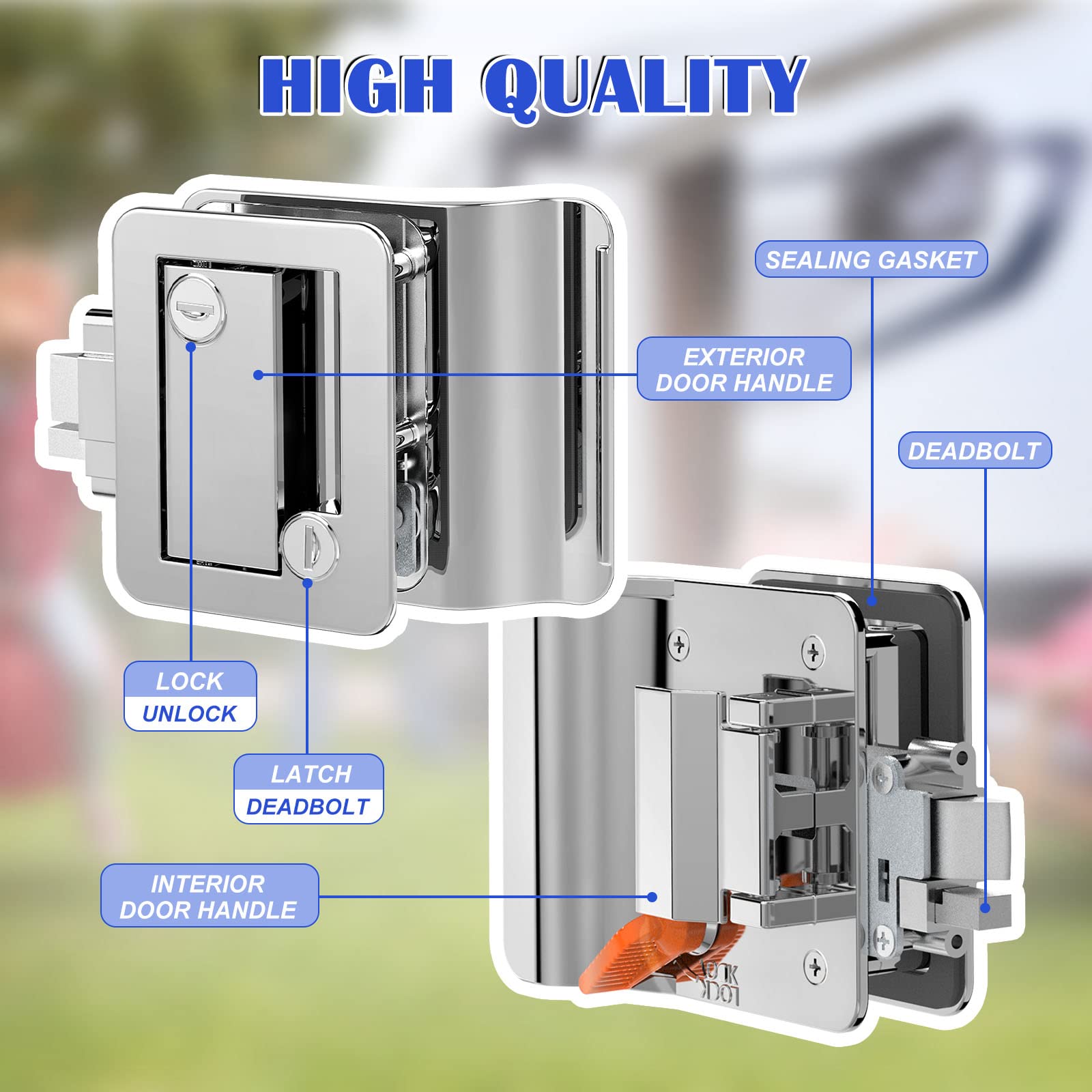 Conjunto de 2 cerraduras de puerta para RV de cromo - Imagen 7