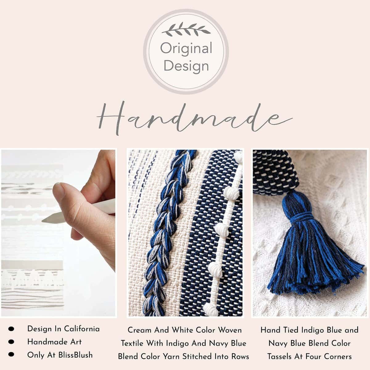 Funda de Almohada Decorativa Boho Azul Marino Oscuro 14x36, - Imagen 3