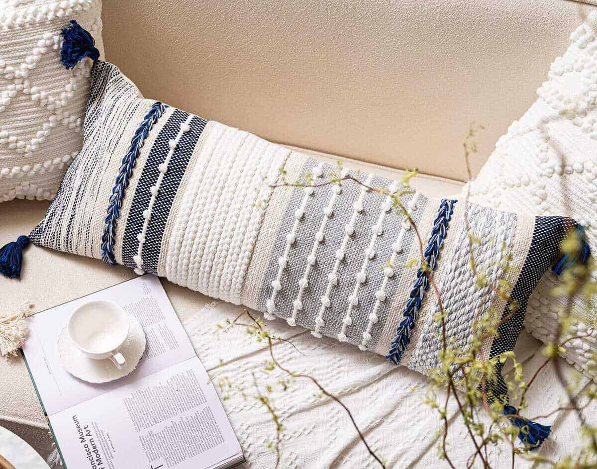 Funda de Almohada Decorativa Boho Azul Marino Oscuro 14x36, - Imagen 8