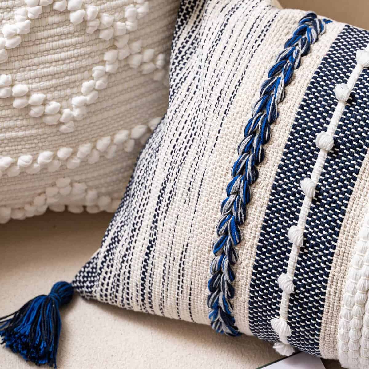 Funda de Almohada Decorativa Boho Azul Marino Oscuro 14x36, - Imagen 6