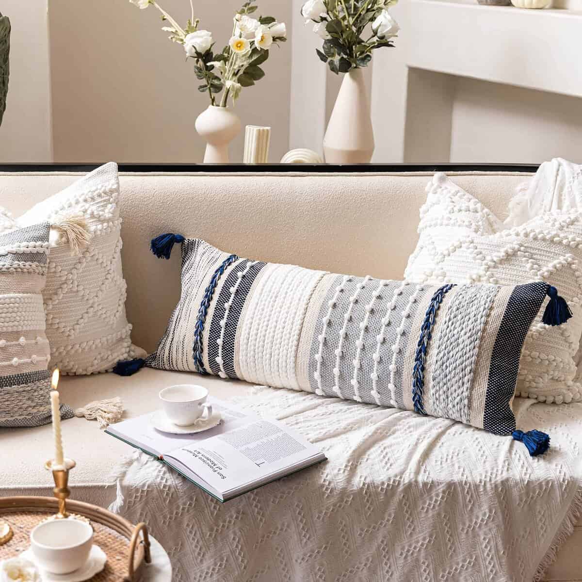 Funda de Almohada Decorativa Boho Azul Marino Oscuro 14x36, - Imagen 5