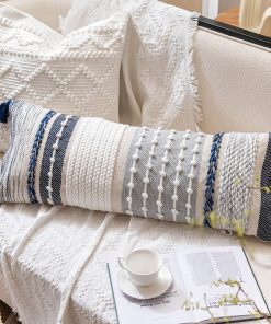 Funda de Almohada Decorativa Boho Azul Marino Oscuro 14x36,