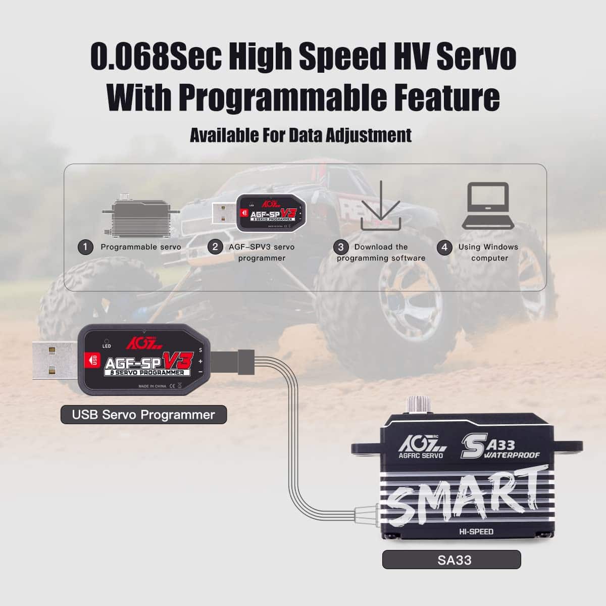 AGFRC 33KG Waterproof Low-Profile RC-Steering-Servo-Motor - - Imagen 5