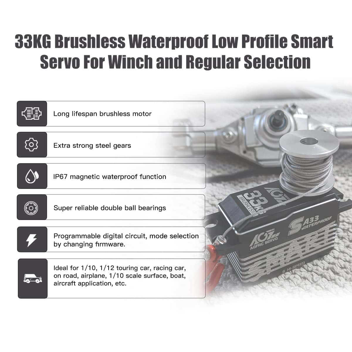 AGFRC 33KG Waterproof Low-Profile RC-Steering-Servo-Motor - - Imagen 4