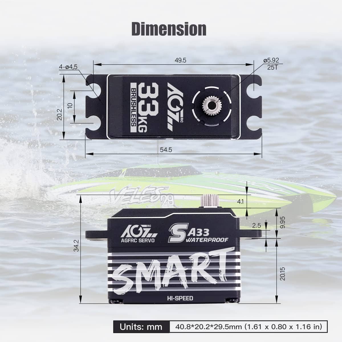 AGFRC 33KG Waterproof Low-Profile RC-Steering-Servo-Motor - - Imagen 6