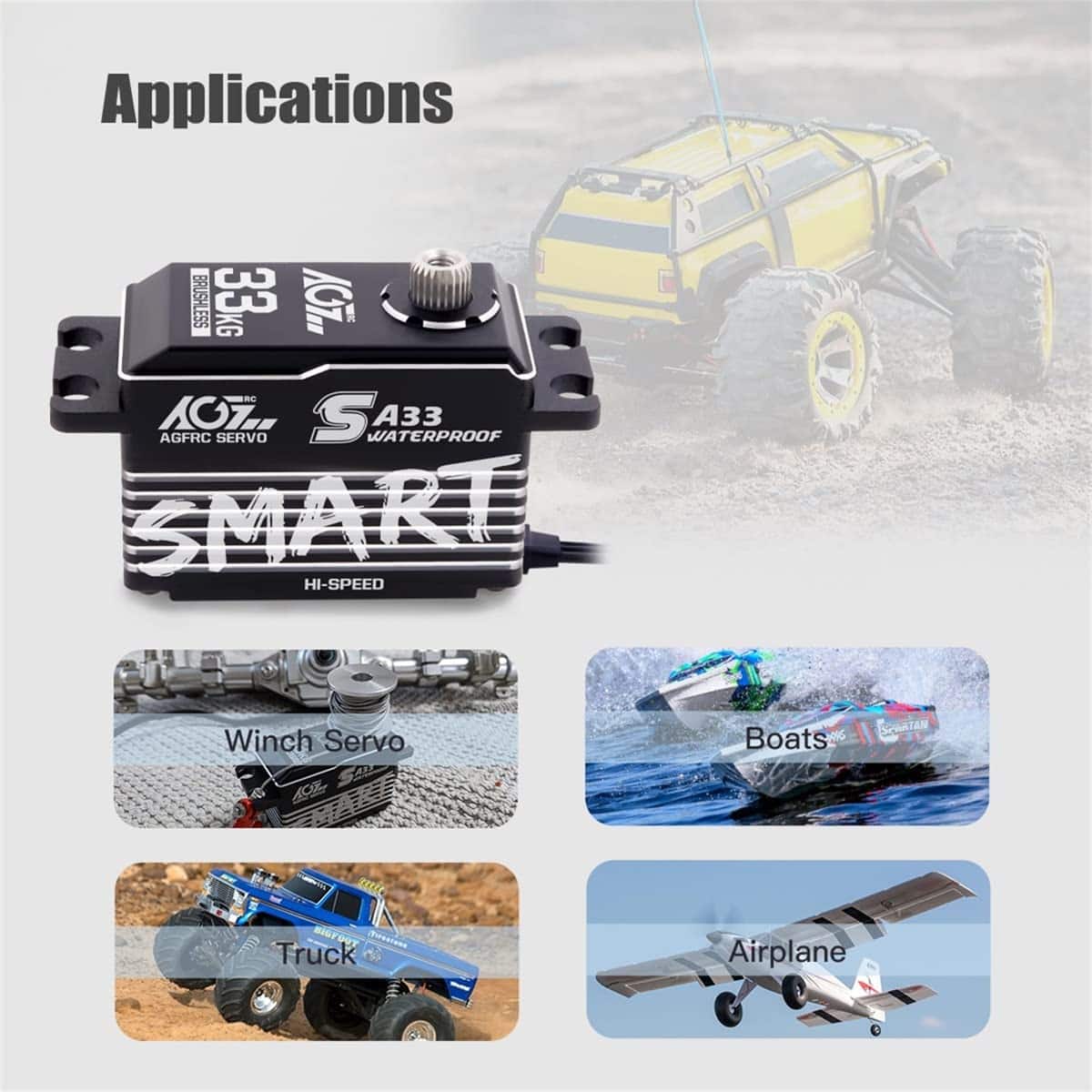 AGFRC 33KG Waterproof Low-Profile RC-Steering-Servo-Motor - - Imagen 9