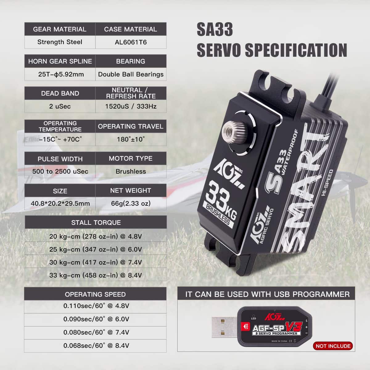 AGFRC 33KG Waterproof Low-Profile RC-Steering-Servo-Motor - - Imagen 3