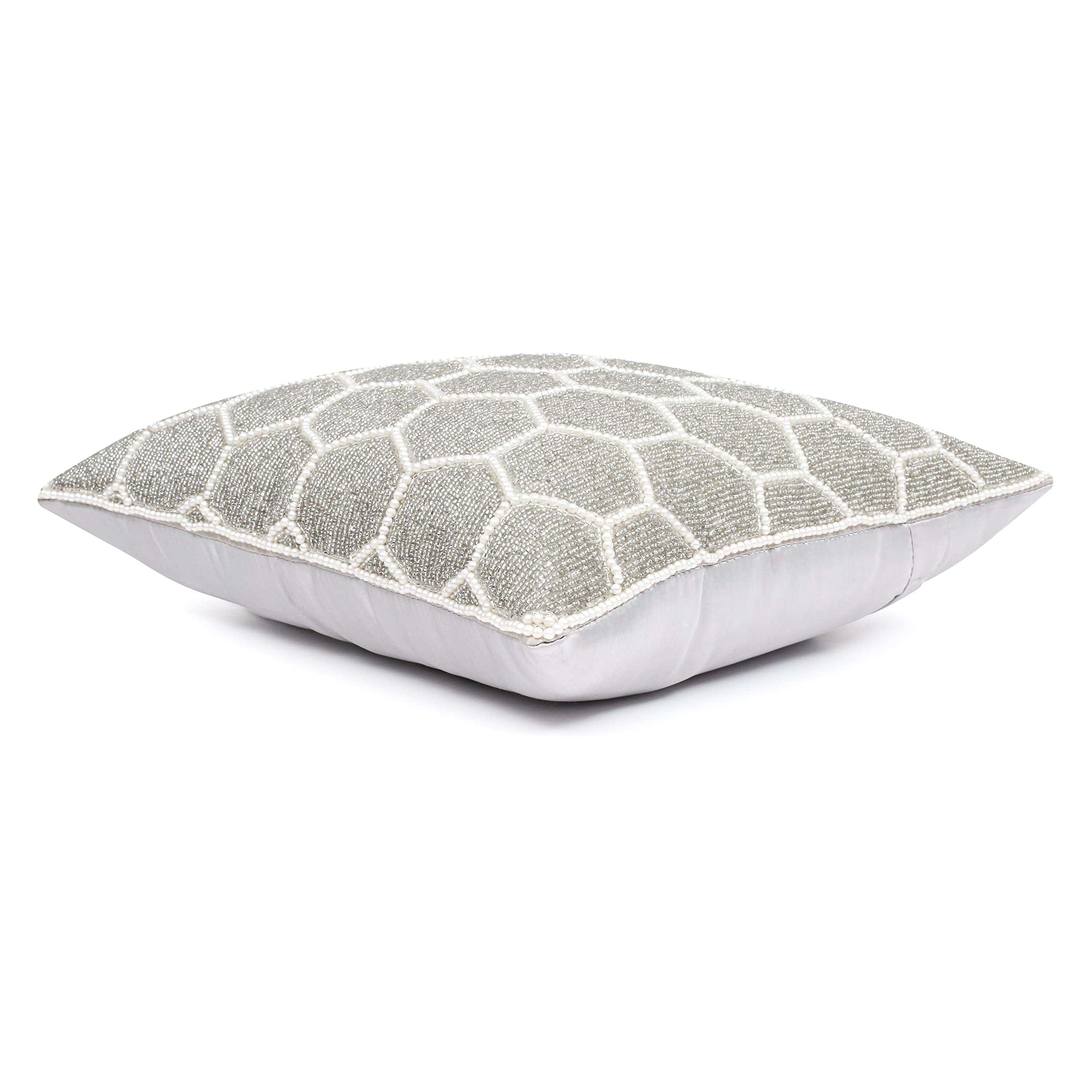 Funda de Almohada Plateada Marfil con Cuentas a Mano - - Imagen 5