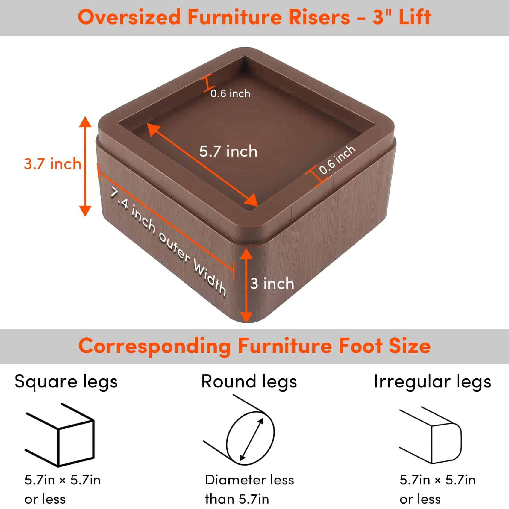 Juego de 8 Elevadores de Cama Sobredimensionados DEDU, - Imagen 3