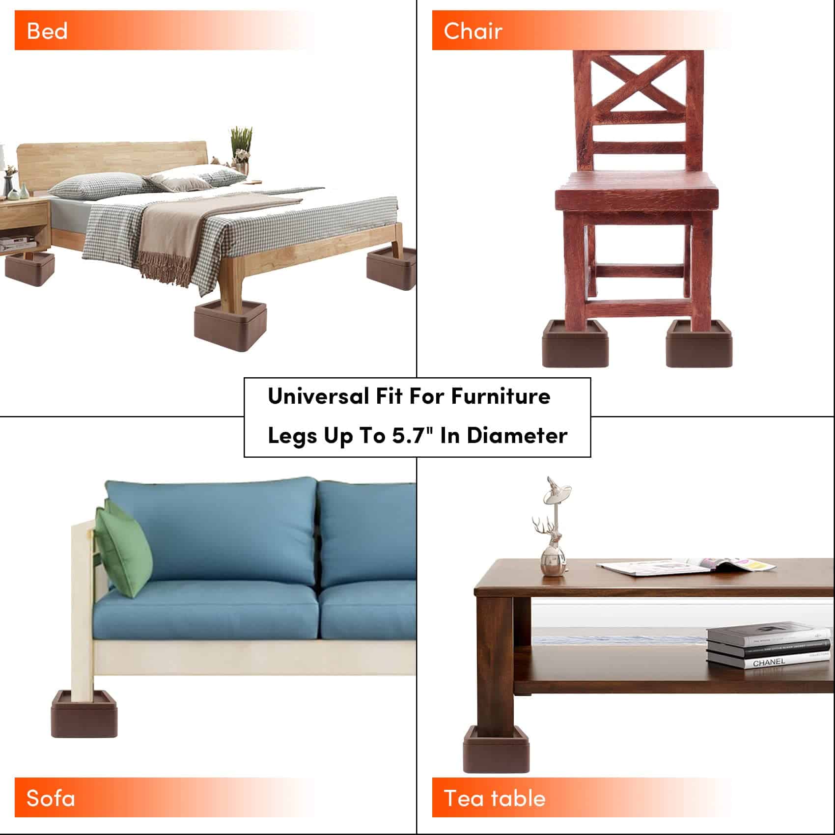 Juego de 8 Elevadores de Cama Sobredimensionados DEDU, - Imagen 7