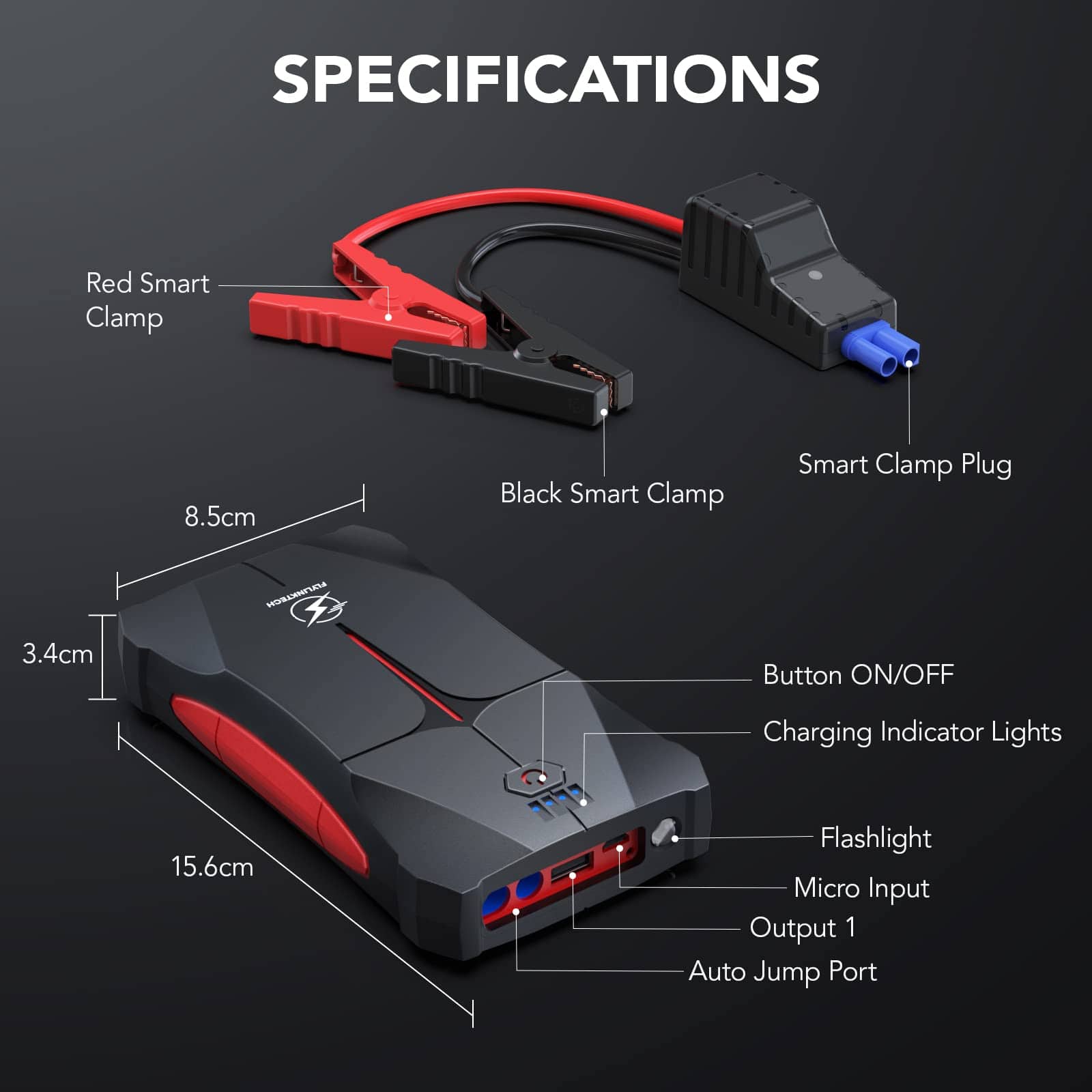 Arrancador de batería FLYLINKTECH 1500A Pico 12V para Auto - Imagen 8
