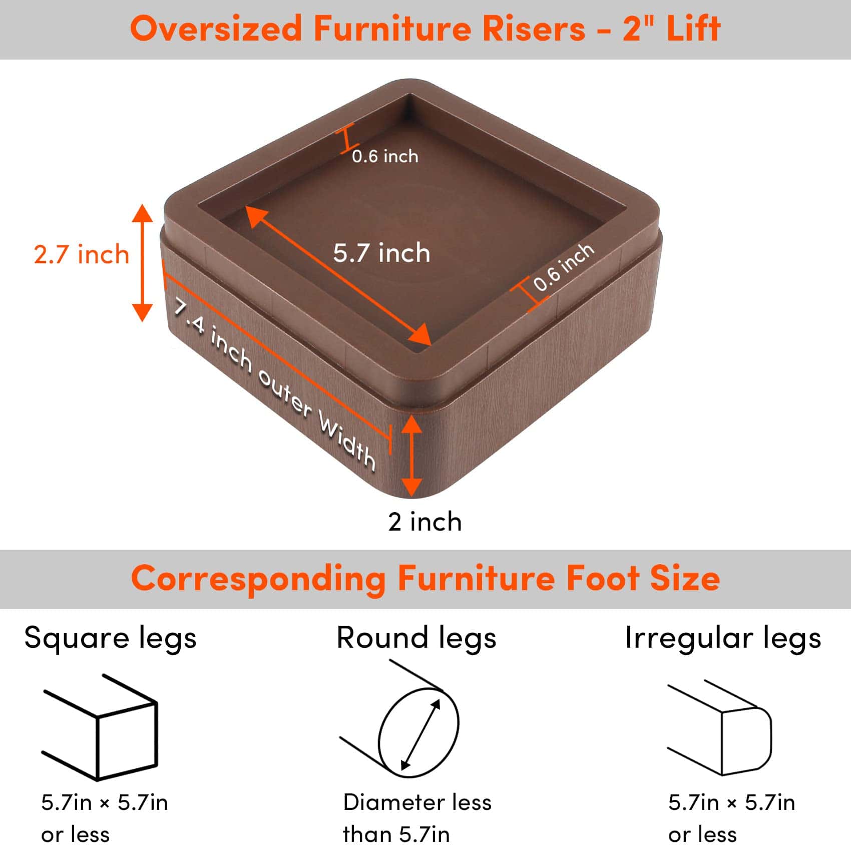Elevadores de Cama Oversized DEDU Pack de 8 Resistente - Imagen 3
