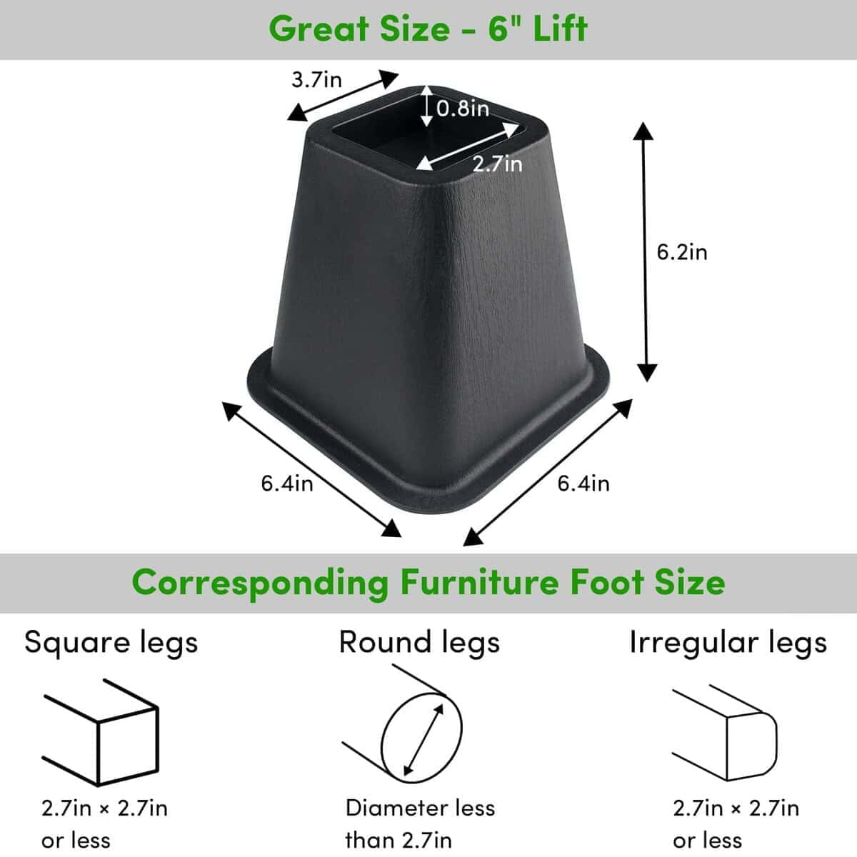 Juego de 9 Elevadores de Cama de 6 Pulgadas DEDU, - Imagen 3